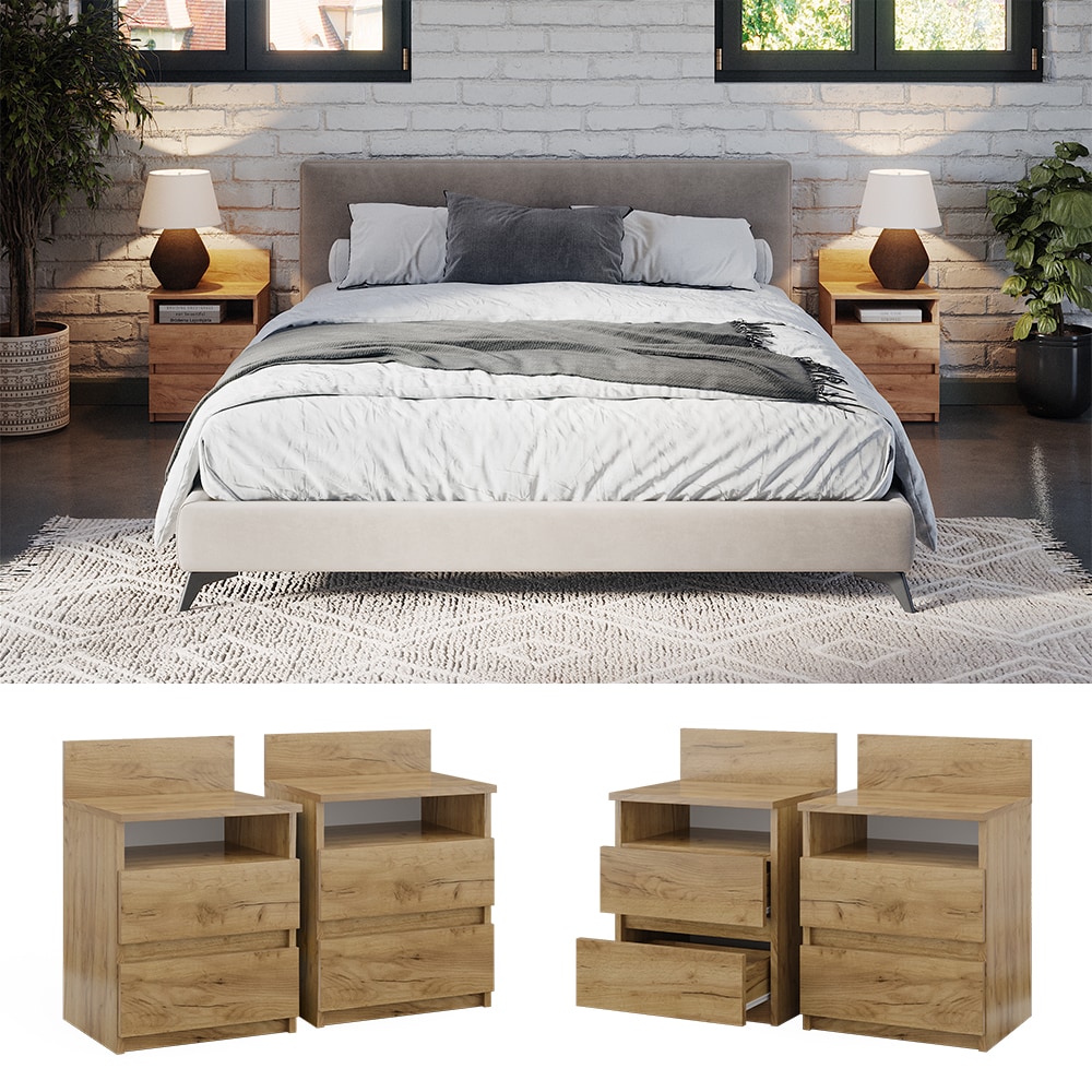 Vicco Nachttisch 2er Set Monty, 39,6 x 59,1 cm, Goldkraft Eiche, 2 Schubf&auml;cher 