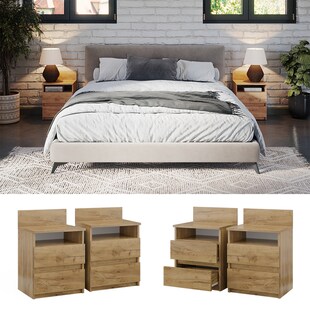 Vicco Nachttisch 2er Set Monty, 39,6 x 59,1 cm, Goldkraft Eiche, 2 Schubfächer 