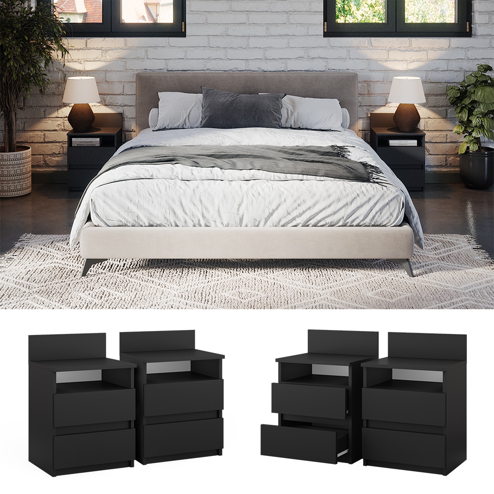 Vicco Nachttisch 2er Set Monty, 39,6 x 59,1 cm, Schwarz, 2 Schubf&auml;cher 