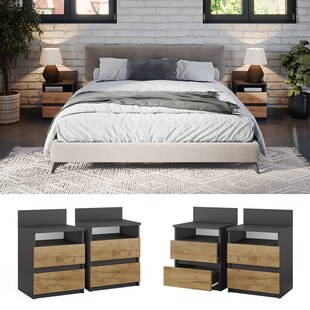 Vicco Nachttisch 2er Set Monty, 39,6 x 59,1 cm, Anthrazit Eiche, 2 Schubfächer 