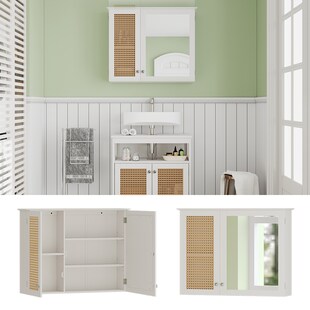 Vicco Spiegelschrank Rosario 60 x 49 cm, Weiß, mit 2 Türen, Badezimmer, modern 