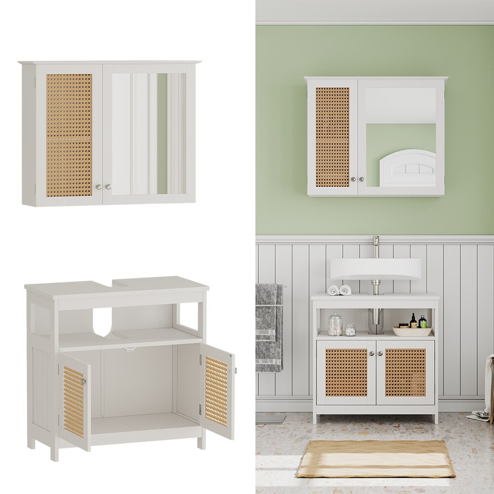 Vicco Badmöbel-Set Rosario, Weiß, moderne Serie, Badezimmer, dekorative Front, Spiegelschrank, Waschtischunterschrank