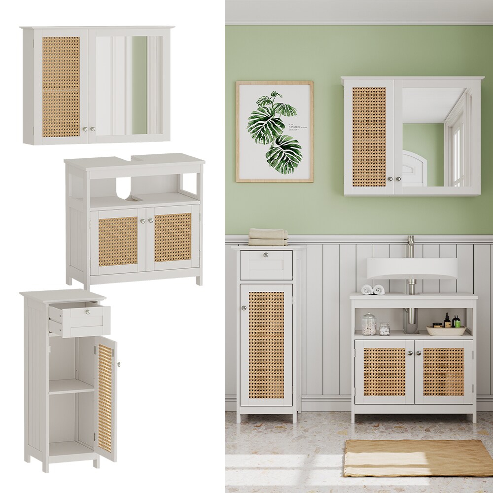 Vicco Badm&ouml;bel-Set Rosario, Wei&szlig;, moderne Serie, Badezimmer, dekorative Front, Spiegelschrank, Waschtischunterschrank, Midischrank 