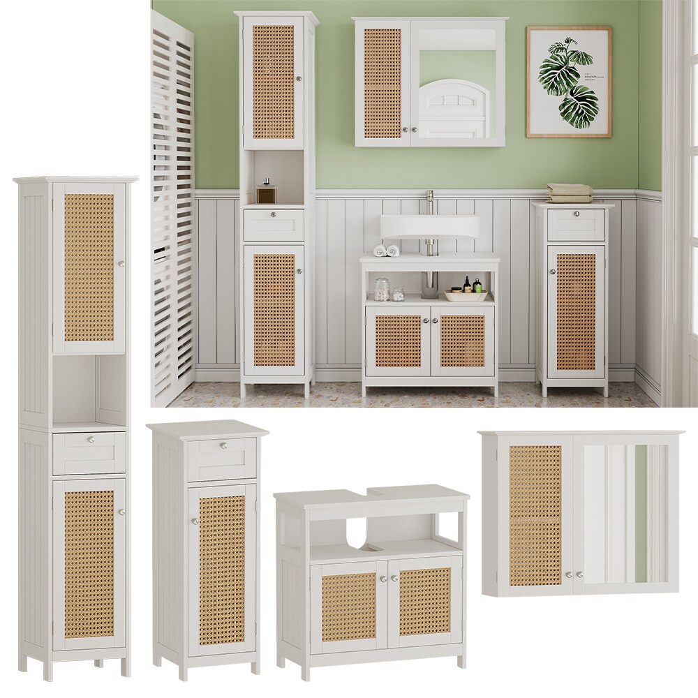 Vicco Badm&ouml;bel-Set Rosario, Wei&szlig;, moderne Serie, Badezimmer, dekorative Front, Spiegelschrank, Waschtischunterschrank, Midischrank, Hochschrank 