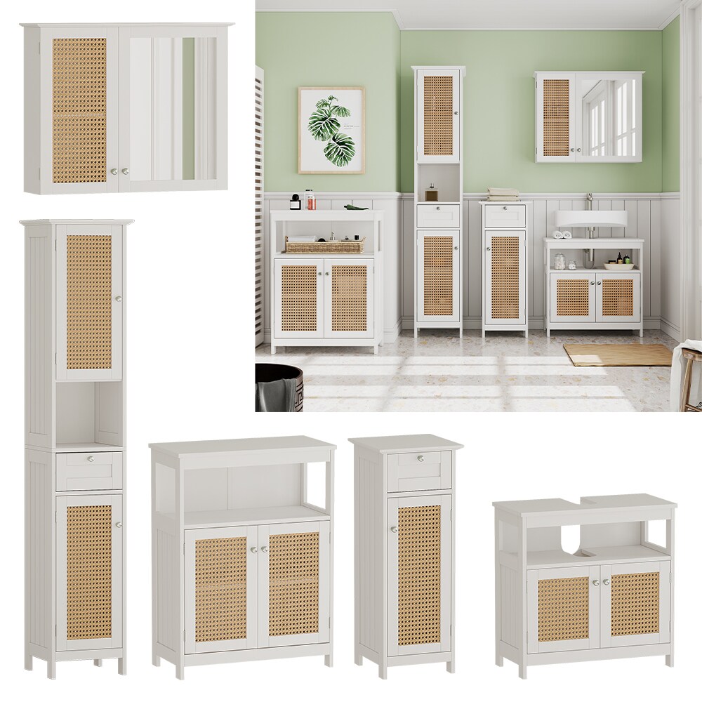 Vicco Badm&ouml;bel-Set Rosario, Wei&szlig;, moderne Serie, Badezimmer, dekorative Front, Spiegelschrank, Waschtischunterschrank, Midischrank, Hochschrank, Sideboard 