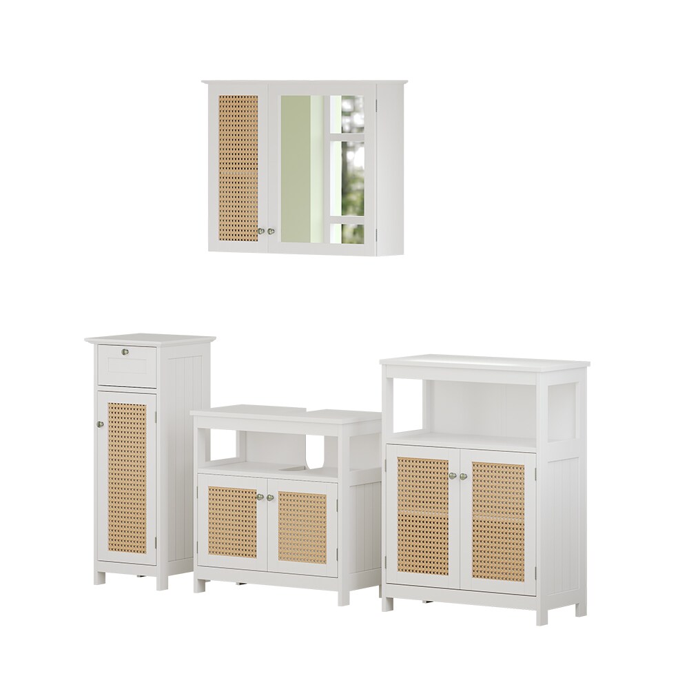 Vicco Badmöbel-Set Rosario, Weiß, moderne Serie, Badezimmer, dekorative Front, Spiegelschrank, Waschtischunterschrank, Midischrank, Sideboard