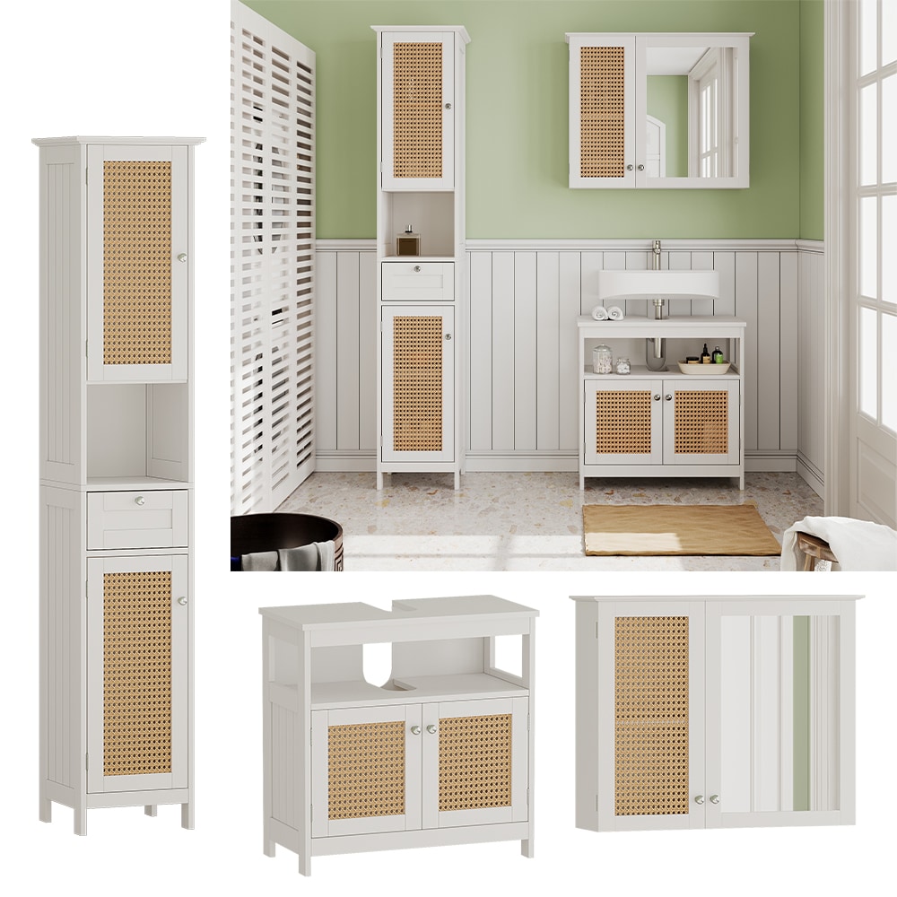 Vicco Badm&ouml;bel-Set Rosario, Wei&szlig;, moderne Serie, Badezimmer, dekorative Front, Spiegelschrank, Waschtischunterschrank, Hochschrank 