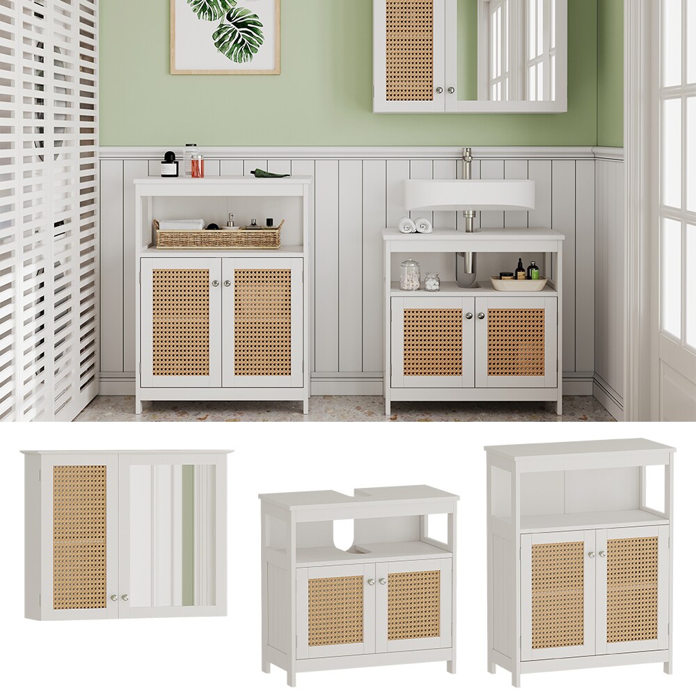 Vicco Badm&ouml;bel-Set Rosario, Wei&szlig;, moderne Serie, Badezimmer, dekorative Front, Spiegelschrank, Waschtischunterschrank, Sideboard 