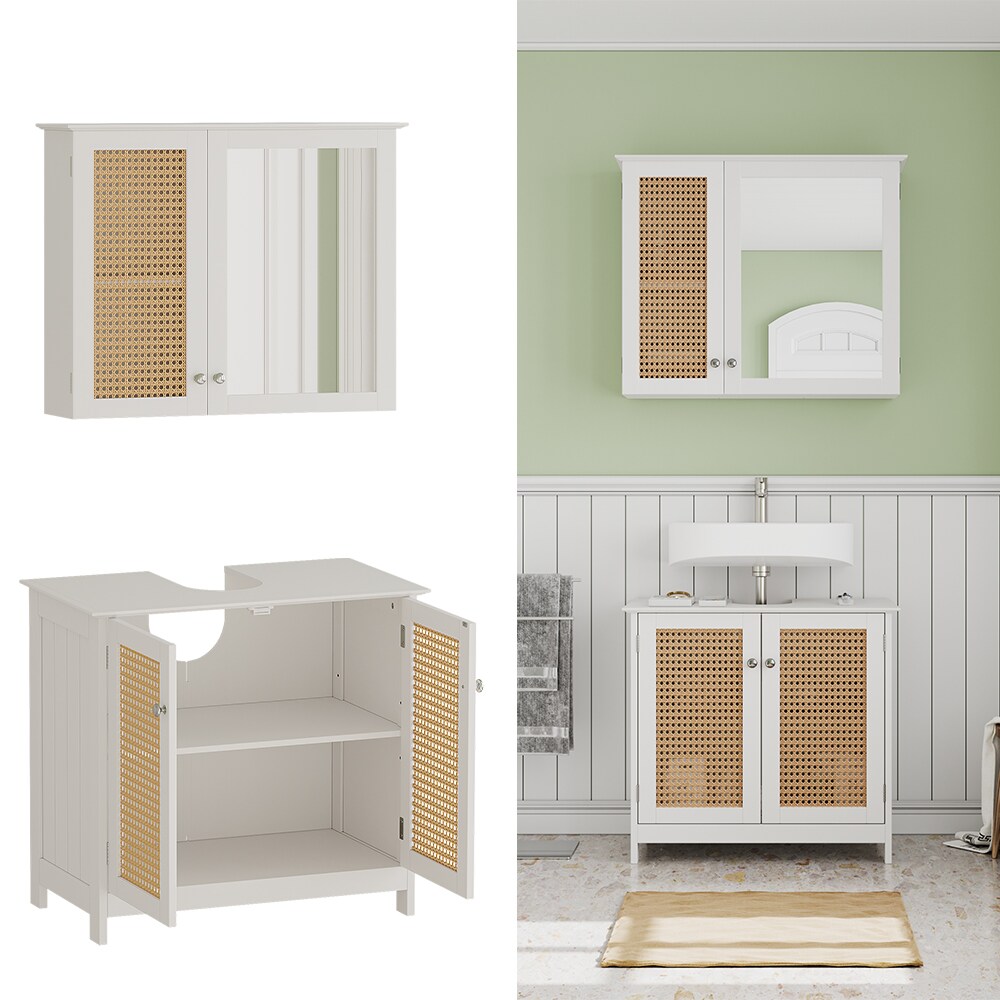 Vicco Badmöbel-Set Rosario, Weiß, moderne Serie, Badezimmer, dekorative Front, Spiegelschrank, Waschtischunterschrank