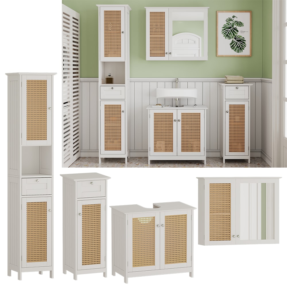 Vicco Badm&ouml;bel-Set Rosario, Wei&szlig;, moderne Serie, Badezimmer, dekorative Front, Spiegelschrank, Waschtischunterschrank, Midischrank, Hochschrank 