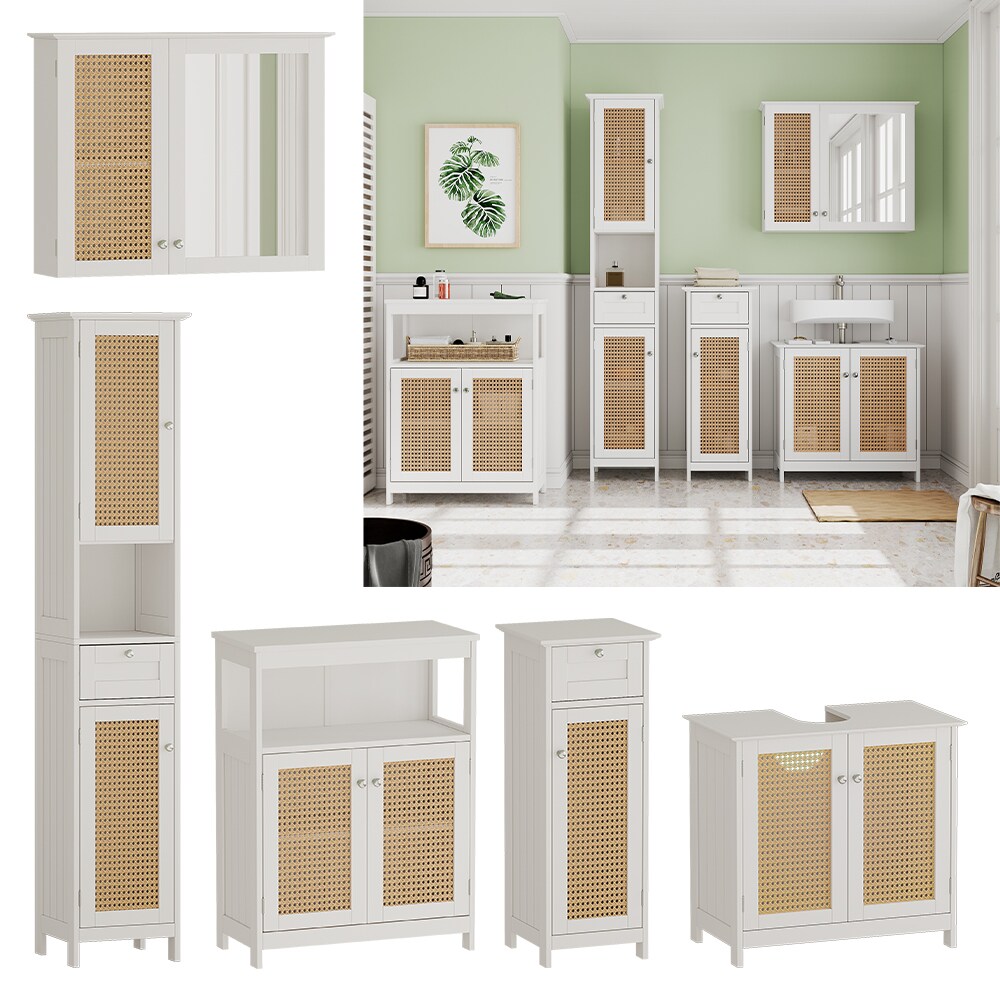 Vicco Badm&ouml;bel-Set Rosario, Wei&szlig;, moderne Serie, Badezimmer, dekorative Front, Spiegelschrank, Waschtischunterschrank, Midischrank, Hochschrank, Sideboard 