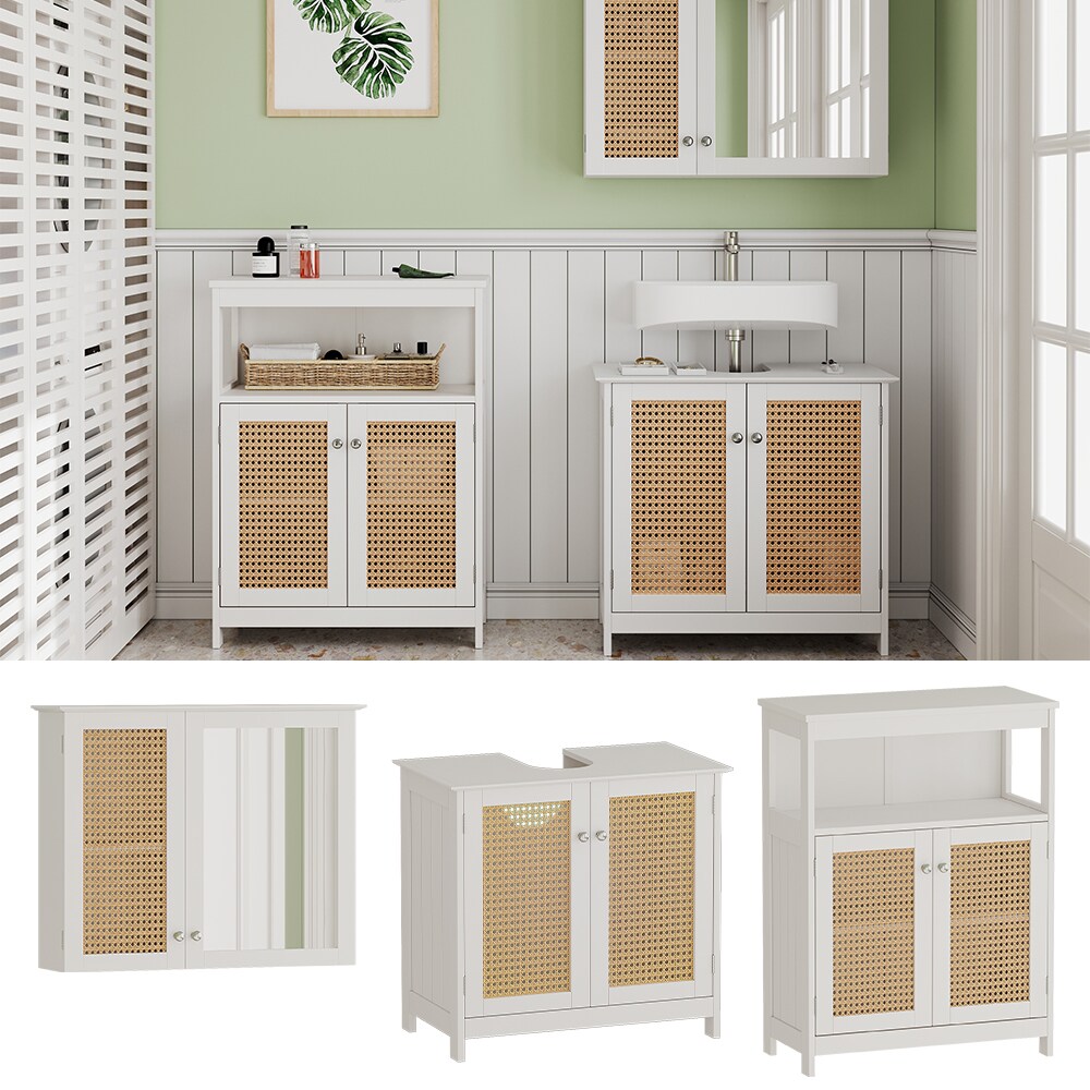 Vicco Badm&ouml;bel-Set Rosario, Wei&szlig;, moderne Serie, Badezimmer, dekorative Front, Spiegelschrank, Waschtischunterschrank, Sideboard 