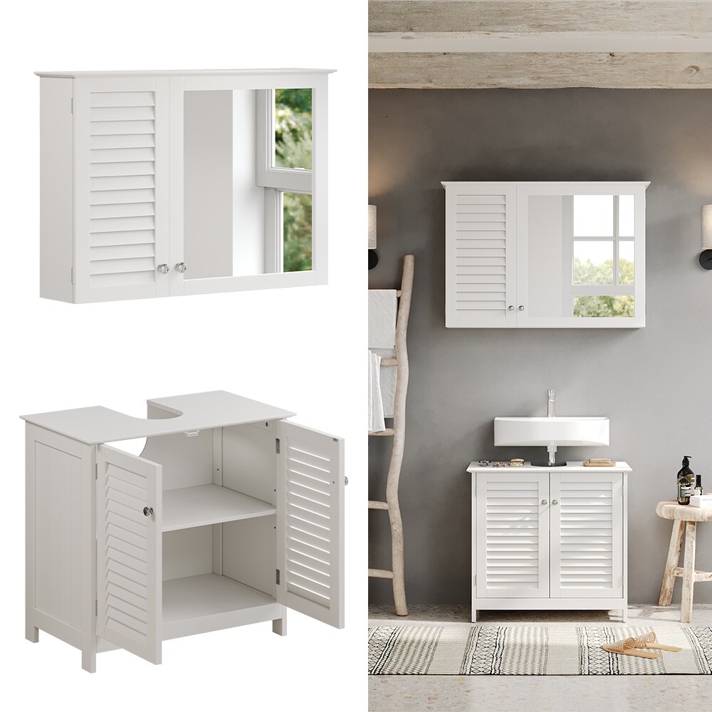 Vicco Badm&ouml;bel-Set Riad, Wei&szlig;, Badezimmer, moderne Badserie, Lamellen-Front, Waschtischunterschrank, Spiegelschrank 