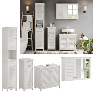 Vicco Badmöbel-Set Riad, Weiß, Badezimmer, moderne Badserie, Lamellen-Front, Waschtischunterschrank, Spiegelschrank, Midischrank, Hochschrank 