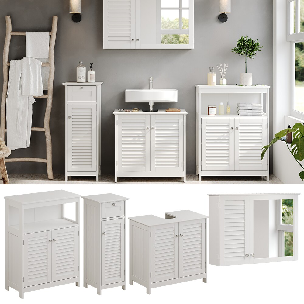 Vicco Badm&ouml;bel-Set Riad, Wei&szlig;, Badezimmer, moderne Badserie, Lamellen-Front, Waschtischunterschrank, Spiegelschrank, Midischrank, Sideboard 