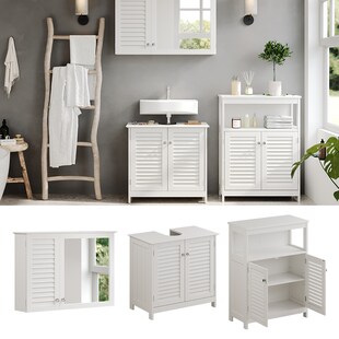 Vicco Badmöbel-Set Riad, Weiß, Badezimmer, moderne Badserie, Lamellen-Front, Waschtischunterschrank, Spiegelschrank, Sideboard 