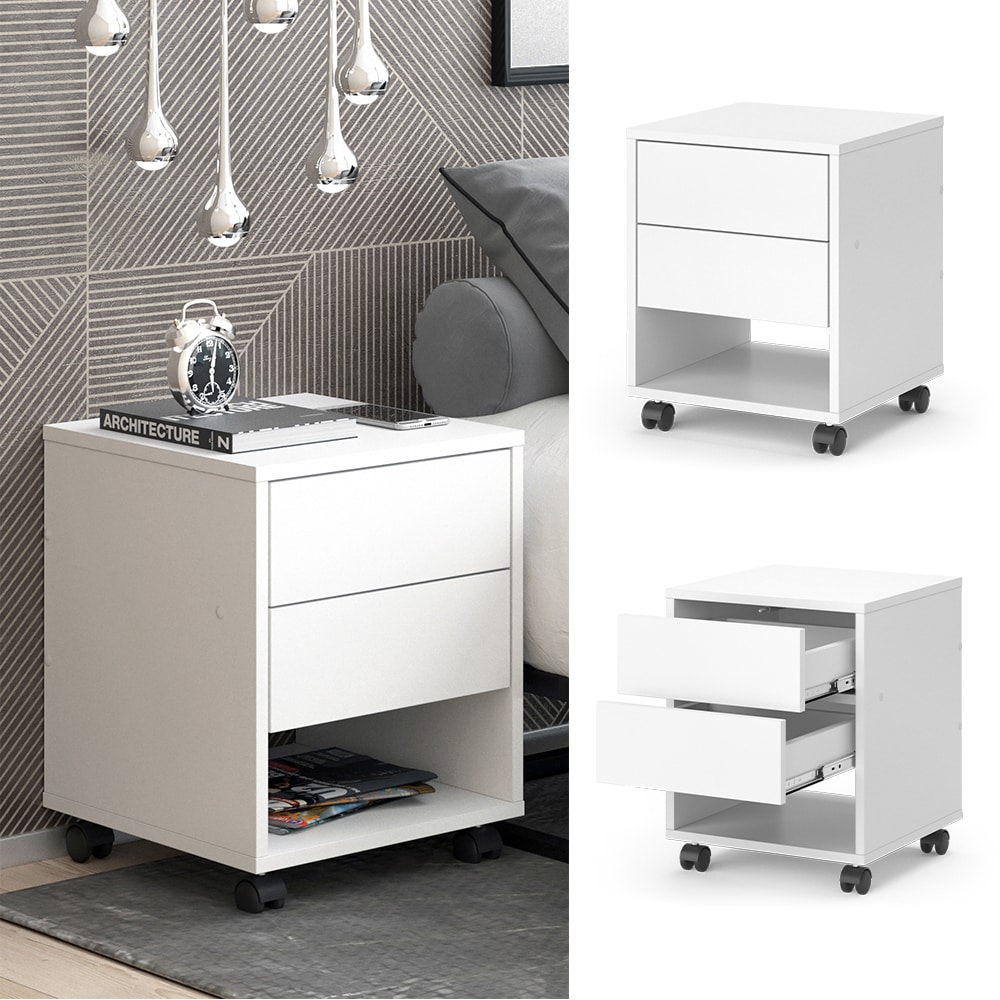 Vicco Hocker mit Schublade Jons, 37 x 37 cm, Wei&szlig;, Sitzhocker, Stauraum, B&uuml;rom&ouml;bel 