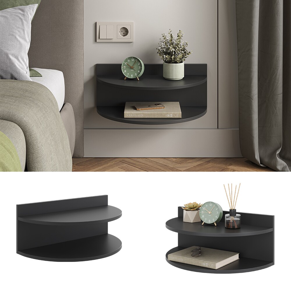 Vicco Wandregal Axel, h&auml;ngend, 58,5 x 31 cm, Schwarz mit 2 Ablagen, B&uuml;cherregal 