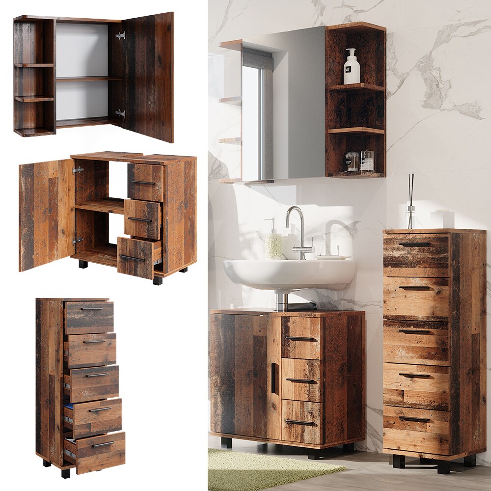 Vicco Badm&ouml;belset Ilias Old Style modern Badezimmerschrank Badschrank Badezimmerm&ouml;bel Waschtischunterschrank Waschbeckenunterschrank Spiegelschrank Schrankt&uuml;r Schrankfach Schrankschublade 