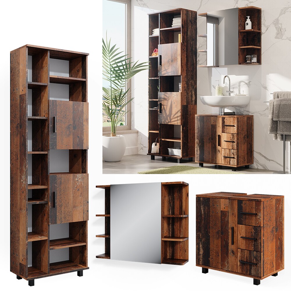 Vicco Badm&ouml;belset Ilias Old Style modern Badezimmerschrank Badschrank Badezimmerm&ouml;bel Waschtischunterschrank Waschbeckenunterschrank Spiegelschrank Schrankt&uuml;r Schrankfach Schrankschublade 