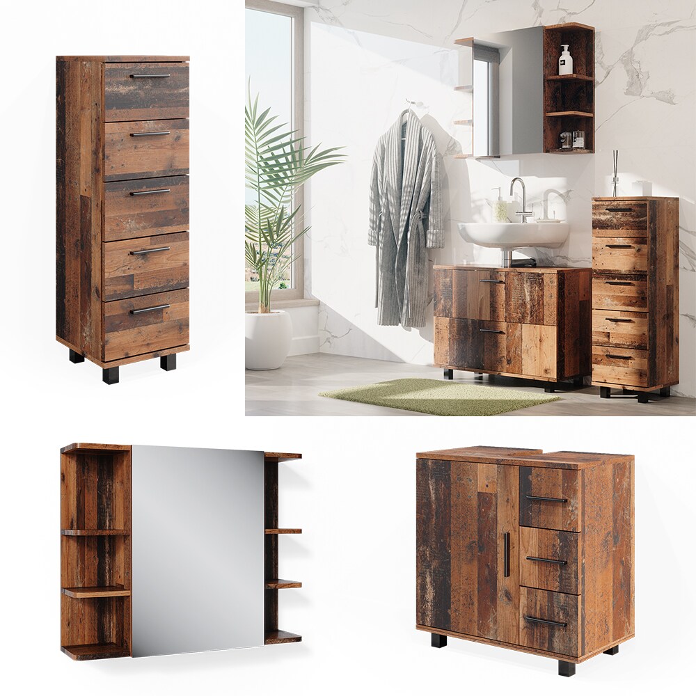 Vicco Badm&ouml;belset Ilias Old Style modern Badezimmerschrank Badschrank Badezimmerm&ouml;bel Waschtischunterschrank Waschbeckenunterschrank Spiegelschrank Midischrank Schrankt&uuml;r Schrankfach Schrankschublade 