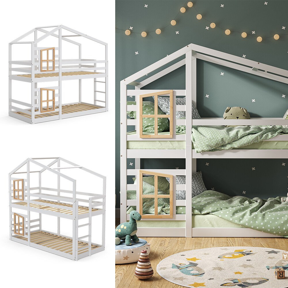 Vitalispa Doppelstockbett Maja 200 x 90 cm Wei&szlig; mit Leiter, Etagenbett, 2 Kinder 