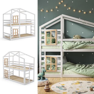 Vitalispa Doppelstockbett Maja 200 x 90 cm Weiß mit Leiter, Etagenbett, 2 Kinder 