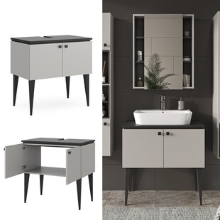 Vicco Waschtischunterschrank Gerta, 80 x 79 cm, Grau-Schwarz, Unterschrank Badezimmer 