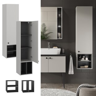 Vicco Hängeschrank Gerta, 37,5 x 150 cm, Grau-Schwarz, Badschrank hängend mit 1 Tür 