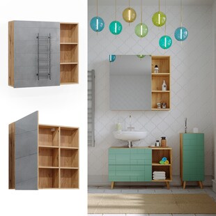 Vicco Spiegelschrank für Badezimmer Rudi 90 x 80,9 cm, Eiche Evoke, Badschrank 