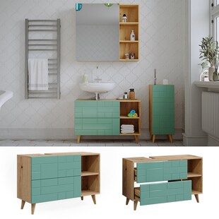 Vicco Waschtischunterschrank Rudi 90 x 59 cm, Eiche Evoke Mintgrün, Badschrank 
