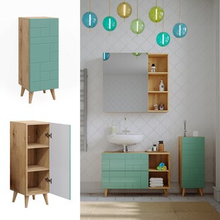 Vicco Midischrank Rudi 30,3 x 80,3 cm, Eiche Evoke Mintgrün, schmaler Badschrank 