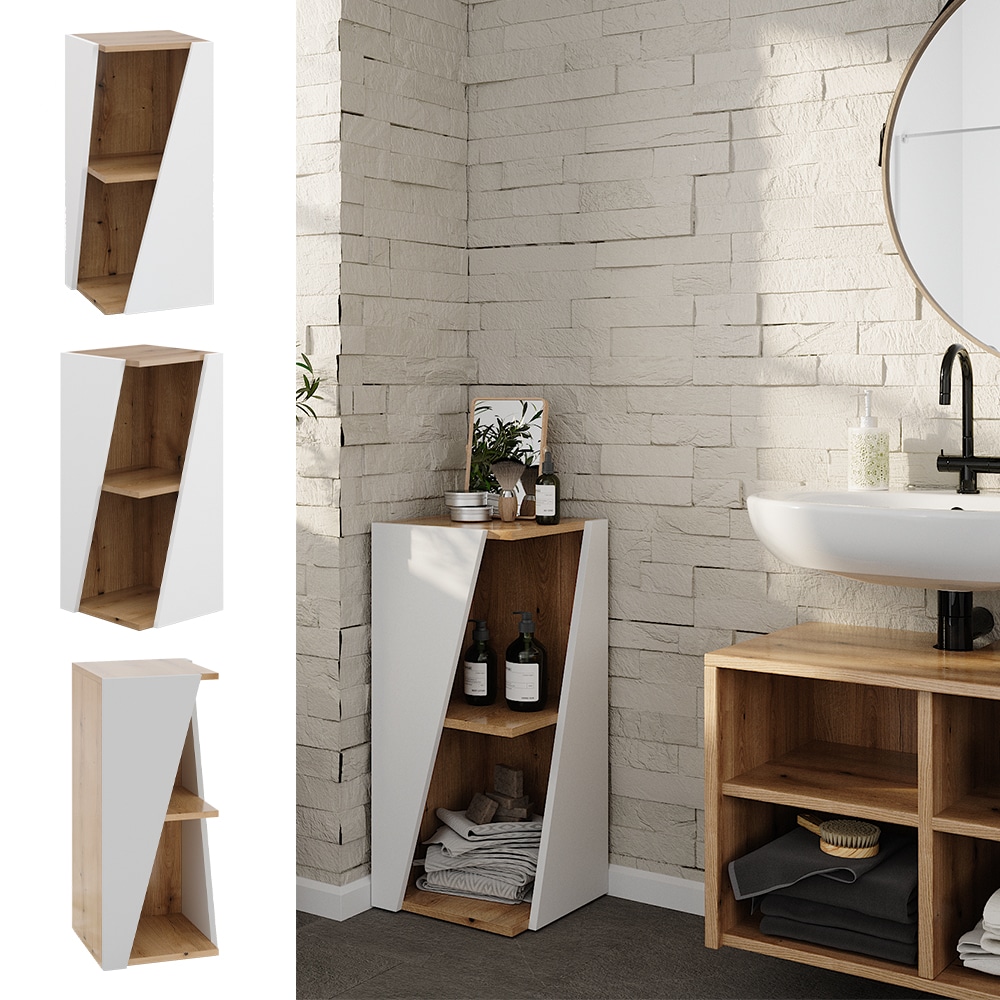 Vicco Badregal Benno, 31,6 x 70,5 cm, Wei&szlig;-Eiche, 3 Ablagen, schmal, modern, Badezimmer 