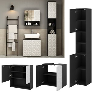 Vicco Badmöbel-Set Badezimmer-Möbel Bad-Schrank Edge Schwarz Weiß modern Badezimmerschrank Waschbeckenunterschrank Spiegelschrank Hochschrank Badezimmerkommode 