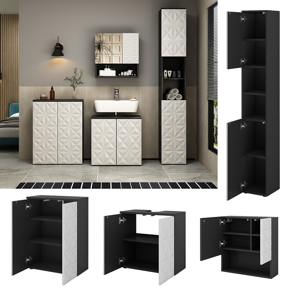 Ensemble de meubles de salle de bain Edge, Noir, 4 parties, Vicco