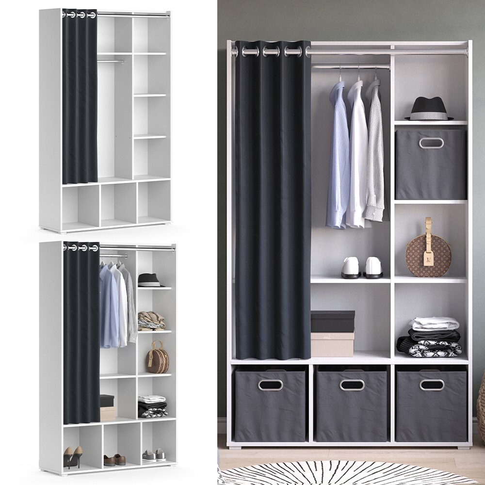 Vicco Kleiderschrank Schlafzimmerschrank Garderobe Luigi Wei&szlig; 106 x 178 cm modern Schrankregal Organizer Vorhang Kleiderstange F&auml;cher Aufbewahrung Ablage 