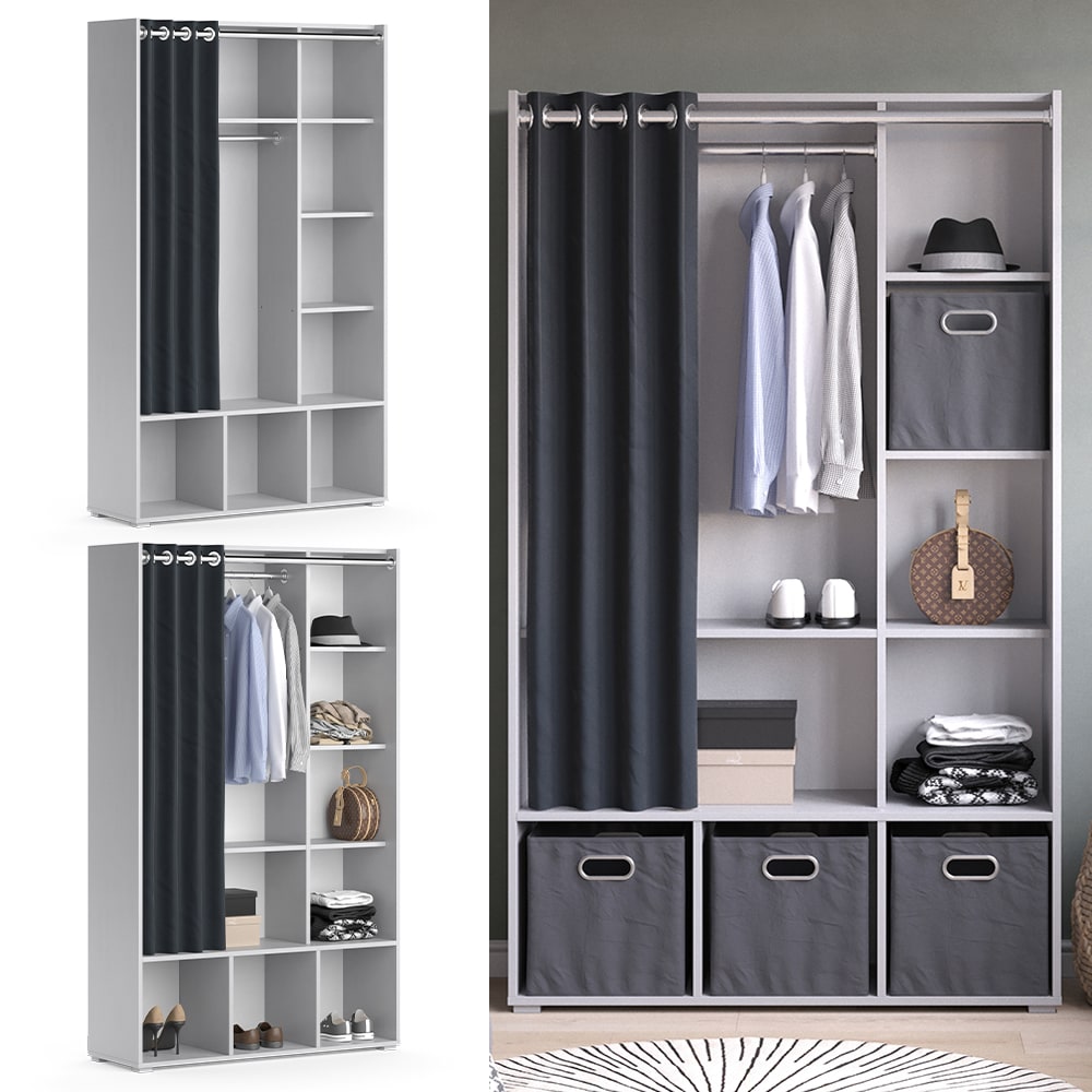 Vicco Kleiderschrank Schlafzimmerschrank Garderobe Luigi Hellgrau 106 x 178 cm modern Schrankregal Organizer Vorhang Kleiderstange F&auml;cher Aufbewahrung Ablage 