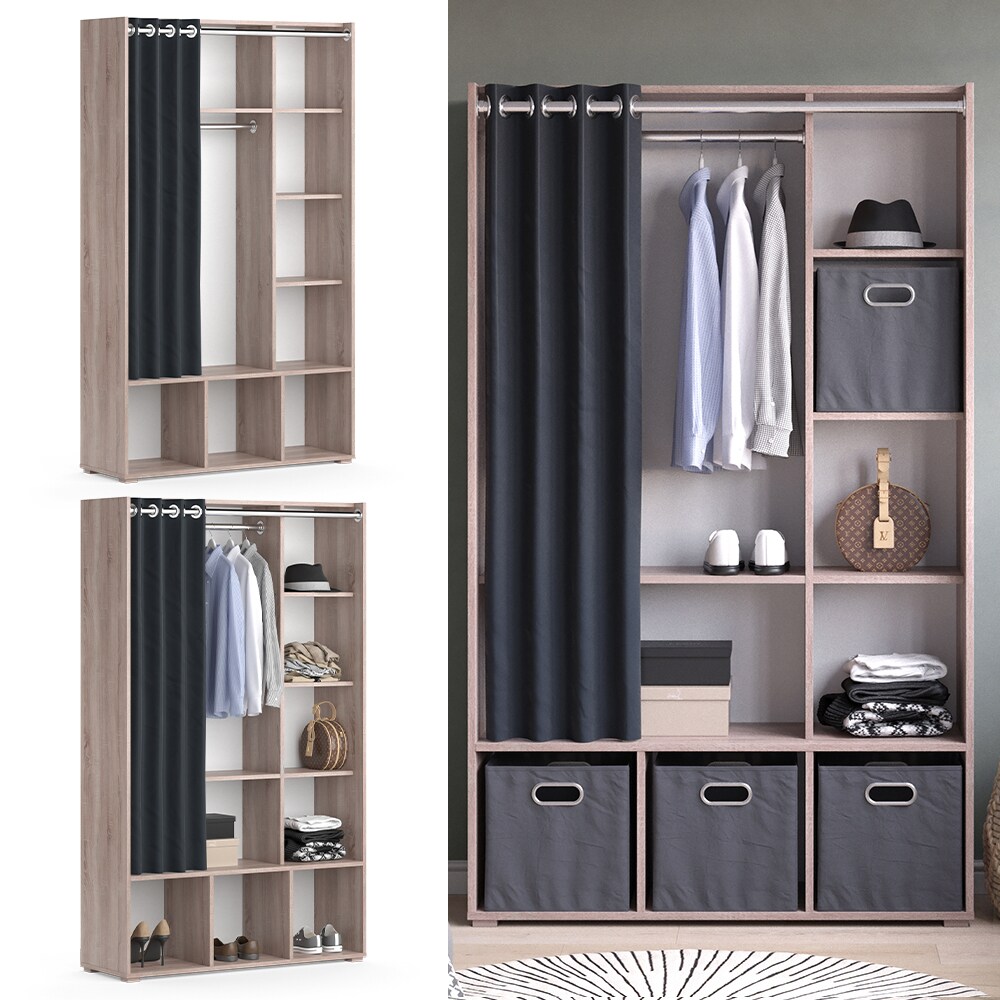 Vicco Kleiderschrank Schlafzimmerschrank Garderobe Luigi Sonoma 106 x 178 cm modern Schrankregal Organizer Vorhang Kleiderstange F&auml;cher Aufbewahrung Ablage 