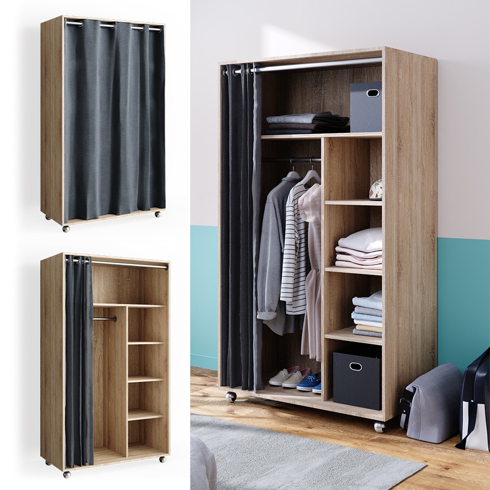 Vicco mobiler Kleiderschrank Dielenschrank Garderobe Doros Sonoma 100 x 168 cm offen rollbar 