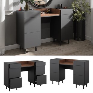 Vicco Schminktisch Anika, 120 x 80 cm, Anthrazit Walnussbraun mit 6 Schubfächer 