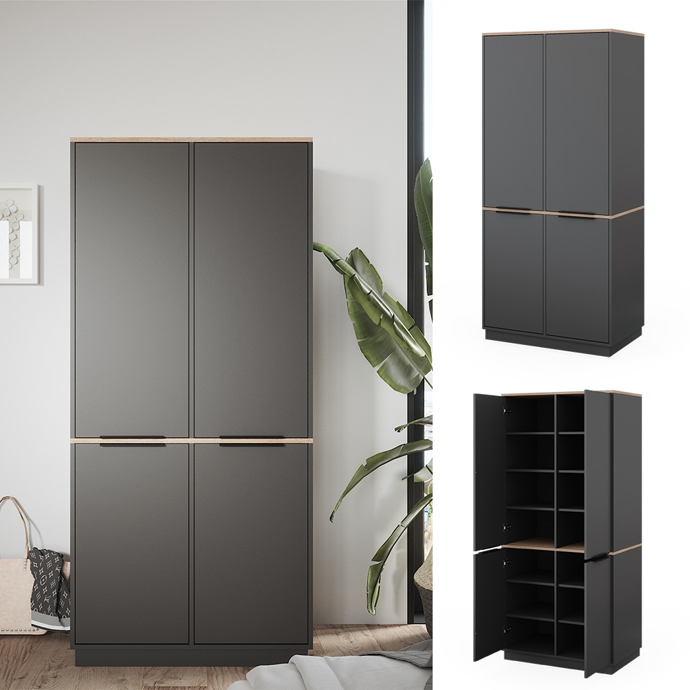 Vicco Schrank Betti 82 x 179 cm, Anthrazit Sonoma, 4-t&uuml;rig, Schlafzimmer 