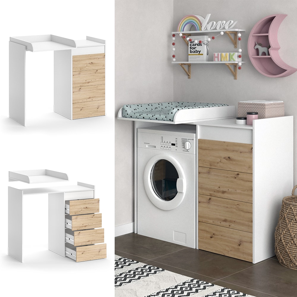 Vicco Waschschrank Alf 116 x 98 cm, Wei&szlig; Artisan Eiche, Wickelkommode, Badezimmer 
