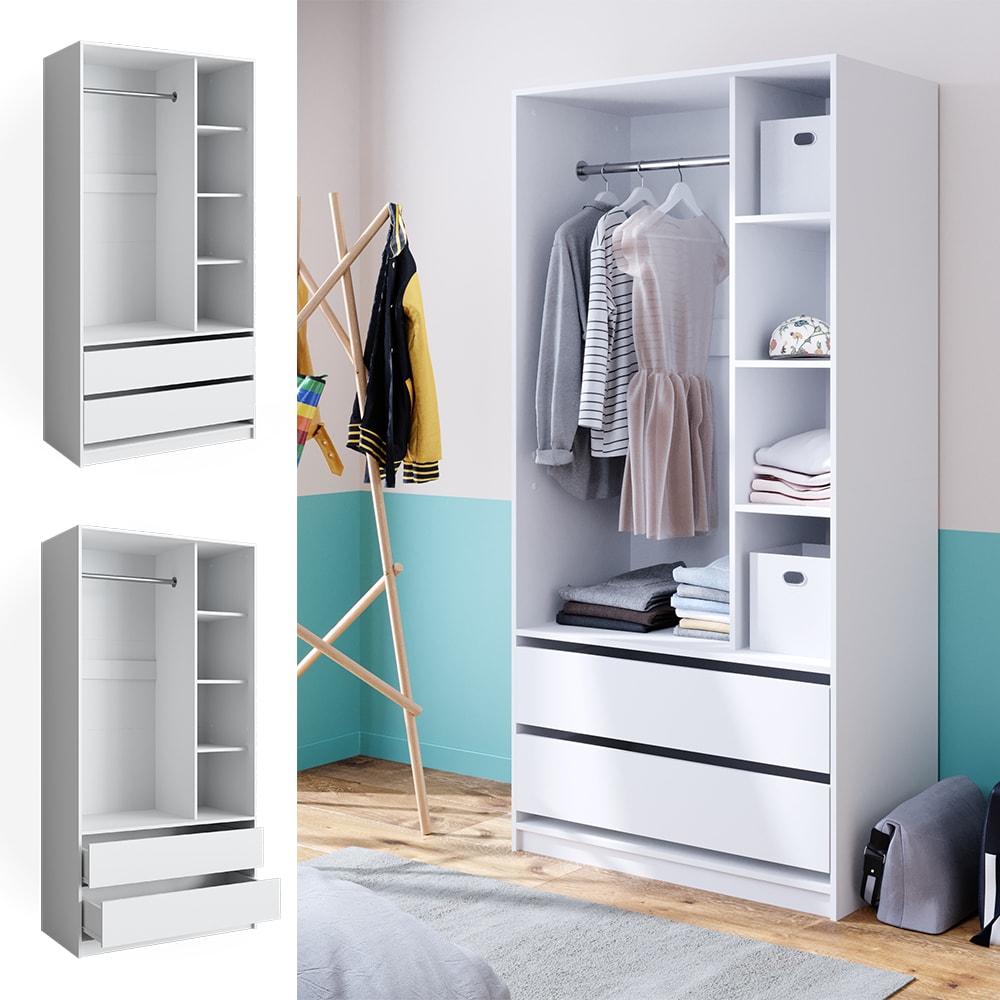 Vicco Kleiderschrank Elmo 100 x 200 cm, Wei&szlig;, offen, Garderobe, Schubf&auml;cher, Schlafzimmer 
