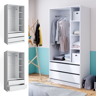 Vicco Kleiderschrank Elmo 100 x 200 cm, Weiß, offen, Garderobe, Schubfächer, Schlafzimmer 