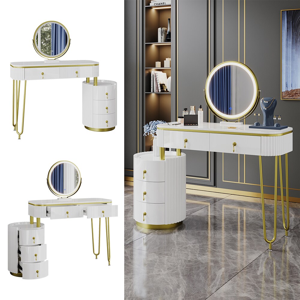 Vicco Schminktisch Charl&egrave;ne, 100 x 40 cm, Wei&szlig;, Frisiertisch mit LED-Spiegel 