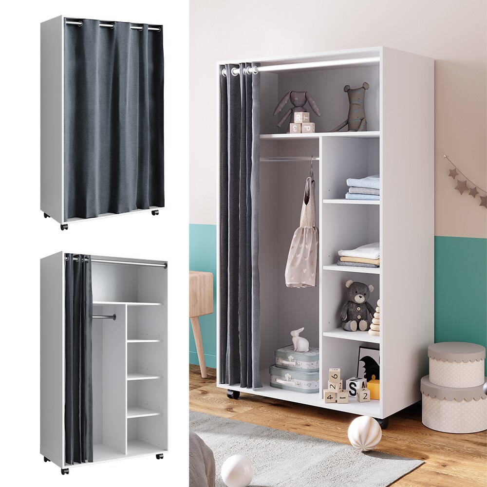 Vicco mobiler Kinderkleiderschrank Dielenschrank Garderobe Doros Wei&szlig; modern 100 x 168 cm offen rollbar 