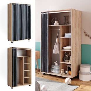 Vicco mobiler Kinderkleiderschrank Dielenschrank Garderobe Doros Sonoma modern 100 x 168 cm offen rollbar 