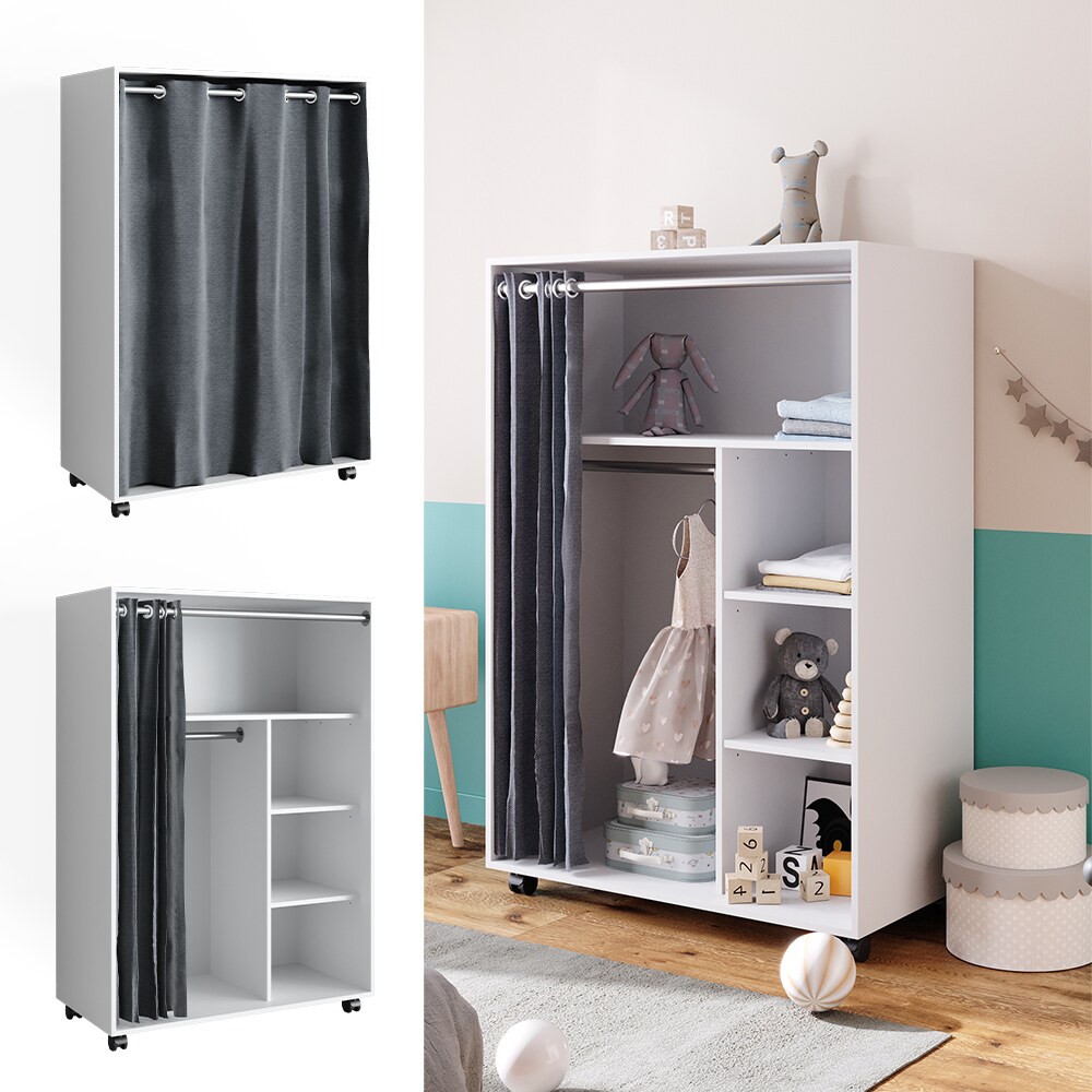 Vicco mobiler Kinderkleiderschrank Dielenschrank Garderobe Doros Wei&szlig; modern 100 x 147 cm offen rollbar 