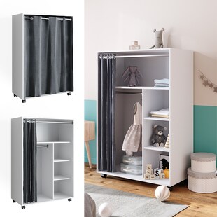 Vicco mobiler Kinderkleiderschrank Dielenschrank Garderobe Doros Weiß modern 100 x 147 cm offen rollbar 