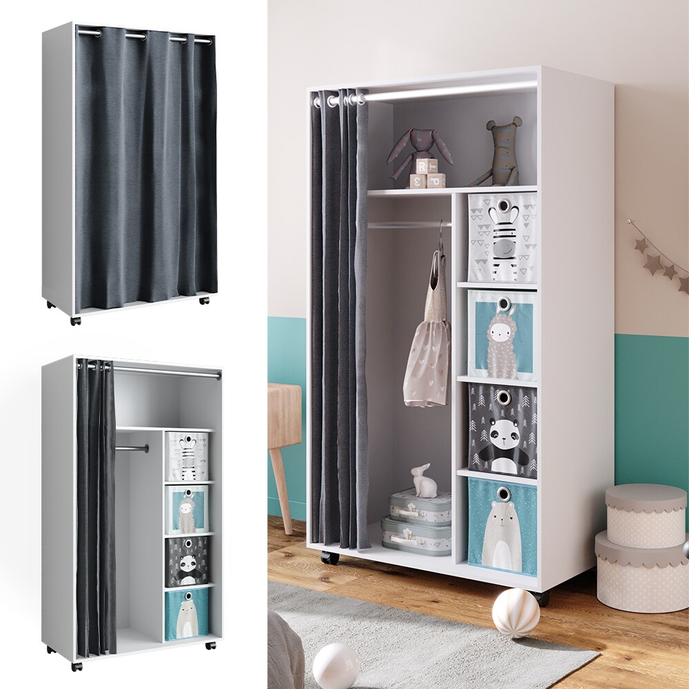 Vicco mobiler Kinderkleiderschrank Dielenschrank Garderobe Doros Wei&szlig; modern 100 x 168 cm Faltboxen offen rollbar 